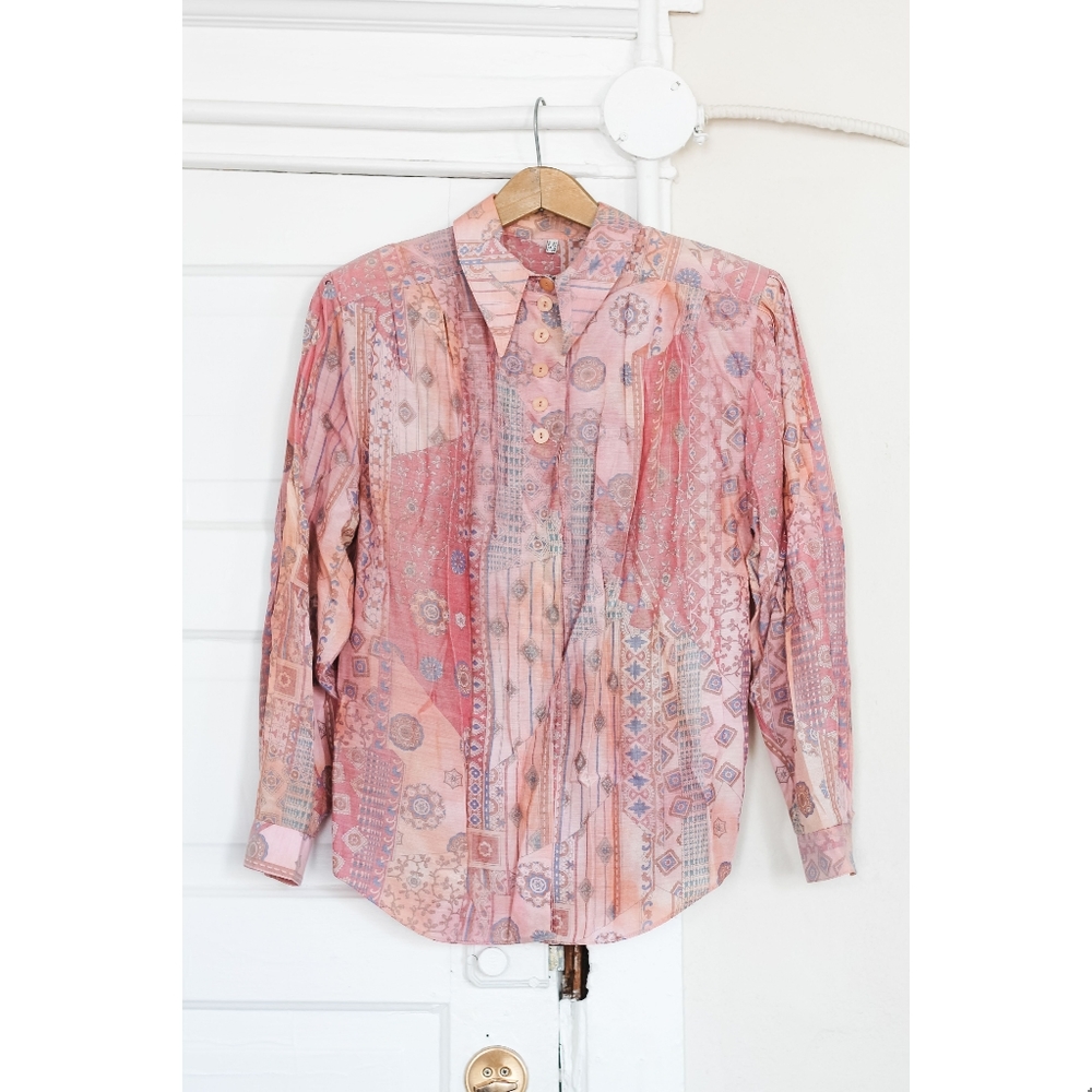 Vintage 1980's Printed Long Sleeve Button Down Top